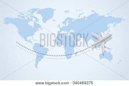 The Plane Is Flying. The Plane Flew Over The Map. View From Above. Travel And Tourism Background. Tr