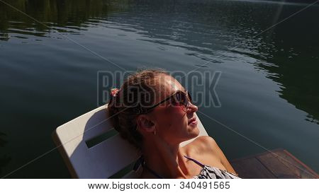 Woman Shooting Self Portrait. Take Photo And Video On Smartphone. Girl Rest, Relax, Walk In Sunglass