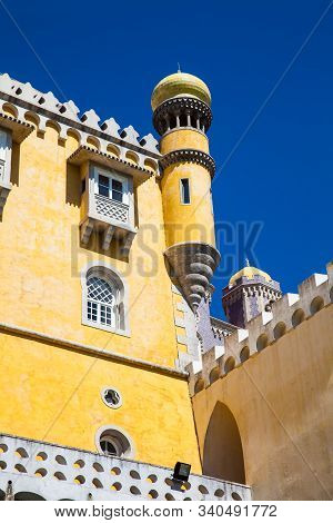 Sintra, Portugal - May, 2018: The Pena Palace A Romanticist Castle Located In Sao Pedro De Penaferri