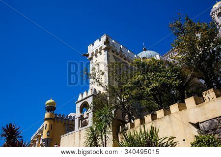 Sintra, Portugal - May, 2018: The Pena Palace A Romanticist Castle Located In Sao Pedro De Penaferri