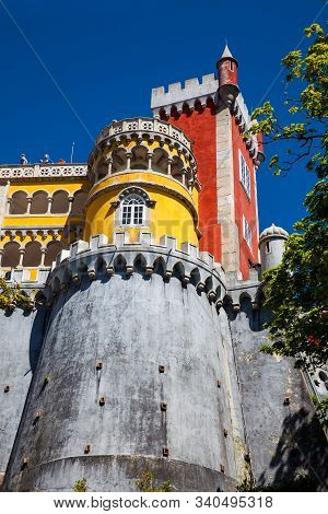 Sintra, Portugal - May, 2018: The Pena Palace A Romanticist Castle Located In Sao Pedro De Penaferri