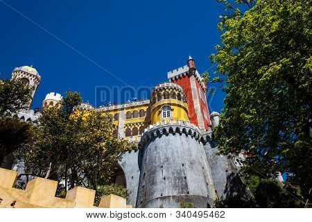 Sintra, Portugal - May, 2018: The Pena Palace A Romanticist Castle Located In Sao Pedro De Penaferri