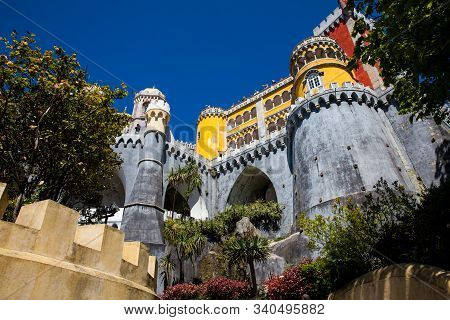 Sintra, Portugal - May, 2018: The Pena Palace A Romanticist Castle Located In Sao Pedro De Penaferri