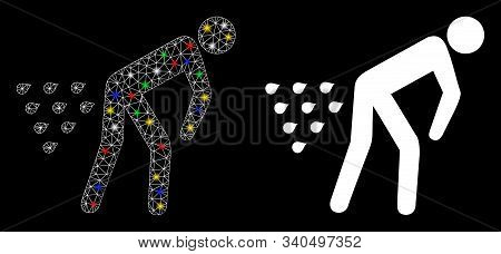 Flare Mesh Man Diarrhea Icon With Glow Effect. Abstract Illuminated Model Of Man Diarrhea. Shiny Wir