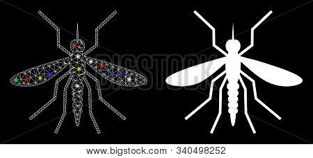 Bright Mesh Mosquito Icon With Glare Effect. Abstract Illuminated Model Of Mosquito. Shiny Wire Carc