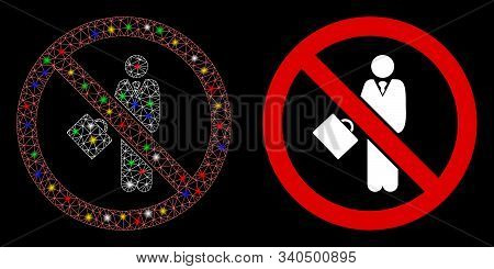 Glossy Mesh No Businessman Icon With Lightspot Effect. Abstract Illuminated Model Of No Businessman.