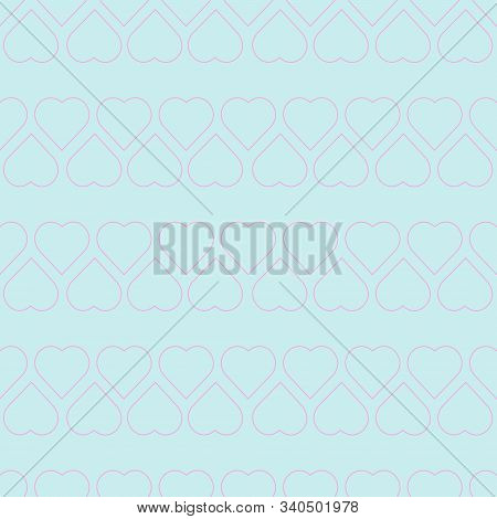 Seamless Pattern With Pink Hearts On A Blue Background. Vector Illustration.