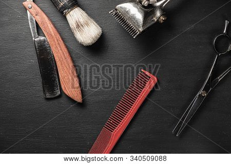 Vintage Barber Tools Dangerous Razor Hairdressing Scissors Old Manual Clipper Comb Shaving Brush. Ol