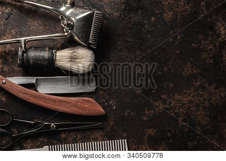 Vintage Barber Tools Dangerous Razor Hairdressing Scissors Old Manual Clipper Comb Shaving Brush.
