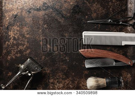 Vintage Barber Tools Dangerous Razor Hairdressing Scissors Old Manual Clipper Comb Shaving Brush.