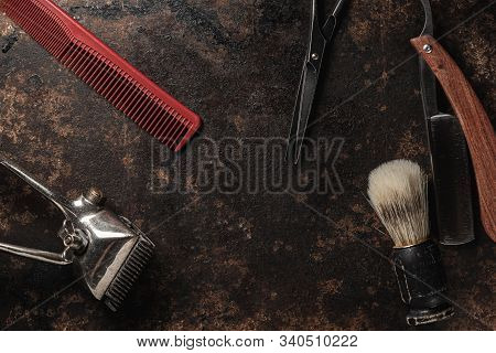 Vintage Barber Tools Dangerous Razor Hairdressing Scissors Old Manual Clipper Comb Shaving Brush.