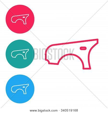 Red Line Car Fender Icon Isolated On White Background. Set Icons In Circle Buttons. Vector Illustrat