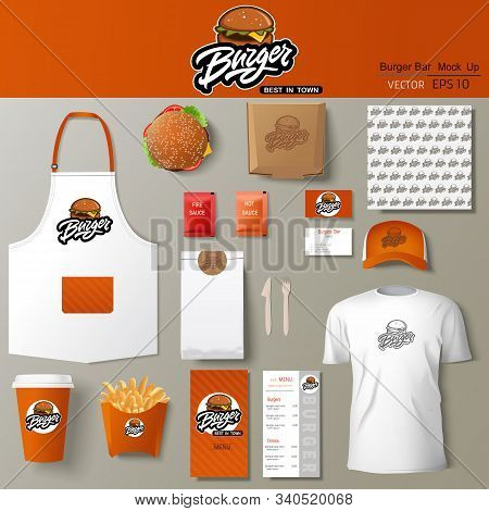 Burger Bar Corporate Identity Template Design Set. Branding Mock Up.