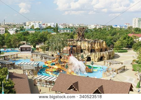 Evpatoria, Crimea, Russia-september 7, 2019: Top View Of The Resort Town And The Fabulous Buildings 
