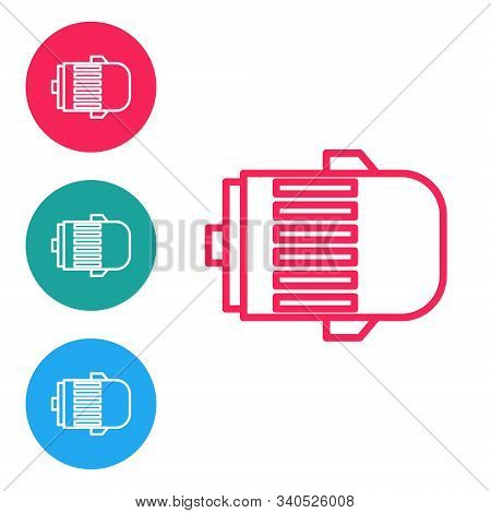 Red Line Electric Engine Icon Isolated On White Background. Car Alternator. Set Icons In Circle Butt