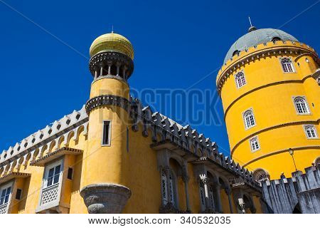 Sintra, Portugal - May, 2018: The Pena Palace A Romanticist Castle Located In Sao Pedro De Penaferri