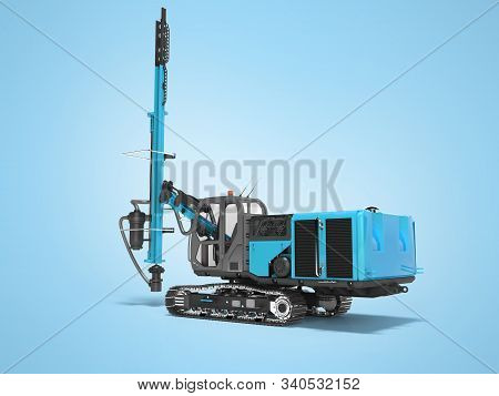 Big Construction Machinery Crawler Mounted Rotary Drilling Rig Blue 3d Rendering On Blue Background 