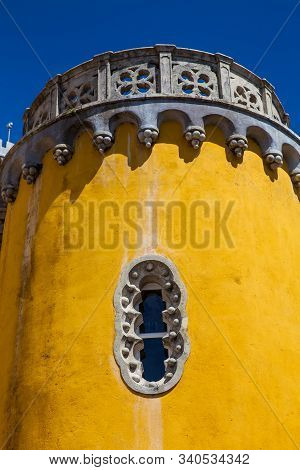Sintra, Portugal - May, 2018: Detail Of The Architecture Of The Pena Palace A Romanticist Castle Loc
