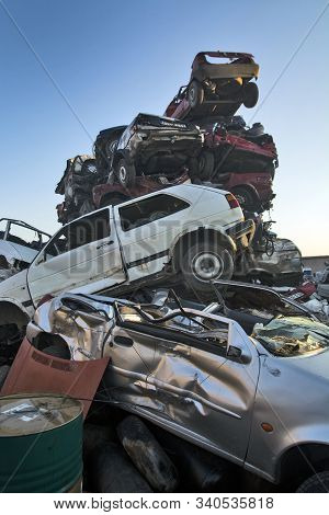 Car Scrap With Old And Damaged Cars