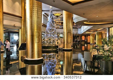 Manila, Philippines - November 28, 2017: Christmas Decorations In Dusit Thani Manila Luxury 5-star H