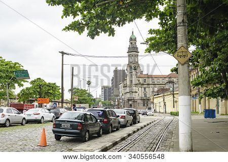 Santos - Sp, Brazil - November 18, 2019: View Of Tuiuti Street At The Historical Center Of Santos. T