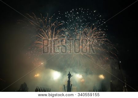 Fireworks in Cluj-Napoca, Romania. Romania celebrating national day on December 1.