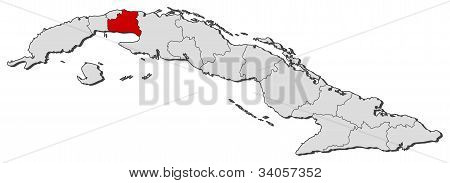 Mapa Kuby, Mayabeque zvýrazněny