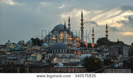 Ancient Mosque At Twilight In Istanbul, Turkey