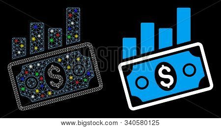 Flare Mesh Sales Bar Chart Icon With Glare Effect. Abstract Illuminated Model Of Sales Bar Chart. Sh