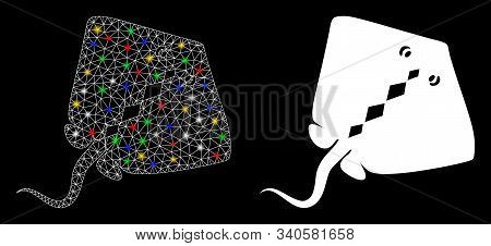 Glowing Mesh Stingray Fish Icon With Glitter Effect. Abstract Illuminated Model Of Stingray Fish. Sh