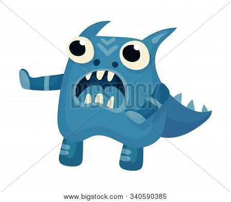 Shouting Monster With Horns Feeling Fear Vector Illustration