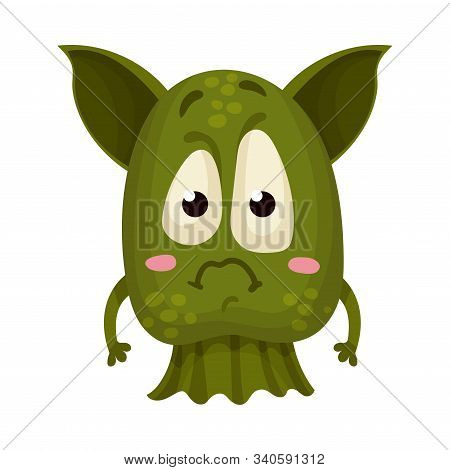 Green Monster With Big Ears Expressing Sadness Vector Illustration