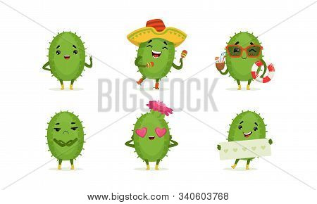 Cartoon Cactus Character Isolated On White Background Vector Set
