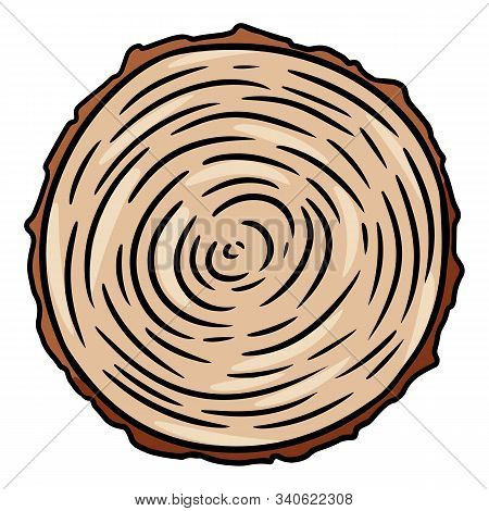 Cross Section Of Tree Stump. Wooden Cut Section Doodle. Cartoon Comic Style Illustration Of Wood. Me