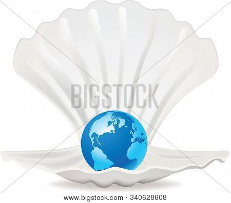 Scallop Sea Shell With Planet Earth Scallop Sea Shell With Planet Earth