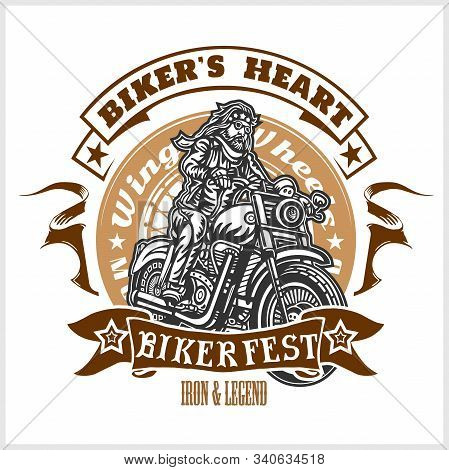 Custom Motorcycles Club Badge Or Label With Biker - Vector Illustration Isolated On White
