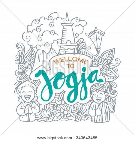 Doodle Of Yogyakarta City Of Indonesia. Isolated On White Background.