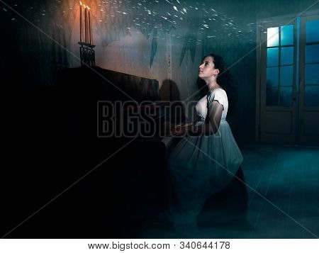 The Mystical Plot Of The Girl Musician In The Moonlight In An Abandoned House