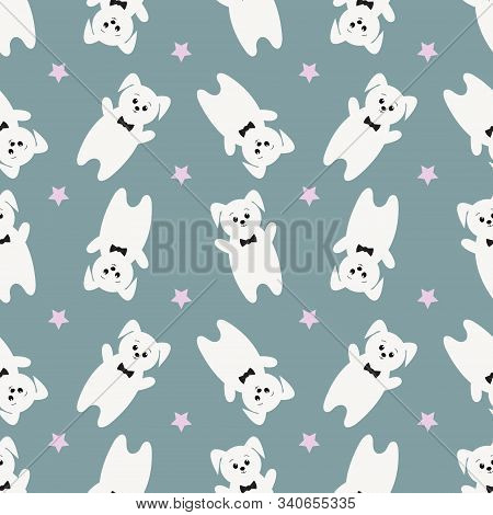Seamless Pattern With Cartoon Dog. Vector Illustration For Kids.