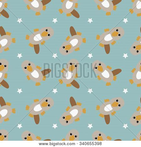 Seamless Pattern With Cartoon Platypus. Vector Illustration.