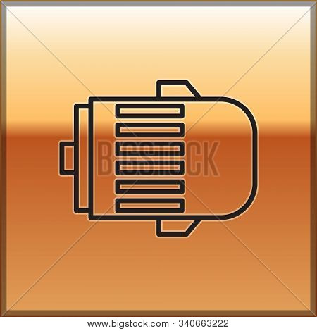 Black Line Electric Engine Icon Isolated On Gold Background. Car Alternator. Vector Illustration