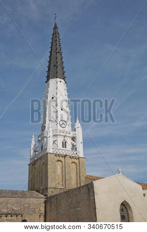 Church Of Ars With Black And White Bell Tower In The Ile De Re In Charente France