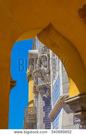Sintra, Portugal - May, 2018: Detail Of The Architecture Of The Pena Palace A Romanticist Castle Loc