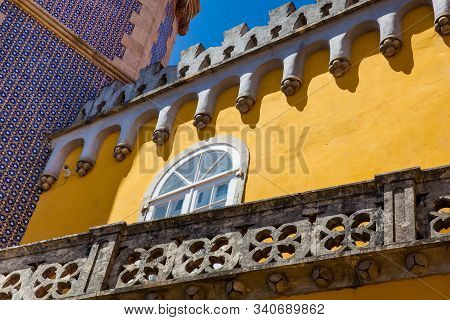 Sintra, Portugal - May, 2018: Detail Of The Architecture Of The Pena Palace A Romanticist Castle Loc