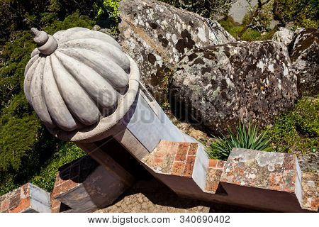Sintra, Portugal - May, 2018: Detail Of The Architecture Of The Pena Palace A Romanticist Castle Loc