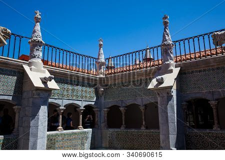 Sintra, Portugal - May, 2018: Detail Of The Architecture Of The Pena Palace A Romanticist Castle Loc