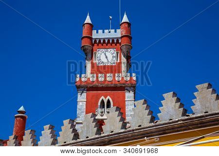 Sintra, Portugal - May, 2018: The Pena Palace A Romanticist Castle Located In Sao Pedro De Penaferri
