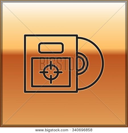 Black Line Cd Or Dvd Disk In Box Icon Isolated On Gold Background. Compact Disc Sign. Vector Illustr