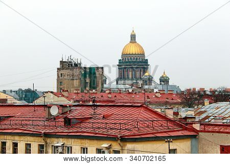 Panorama Of The Red Roofs Of St. Petersburg And St. Isaacs Cath