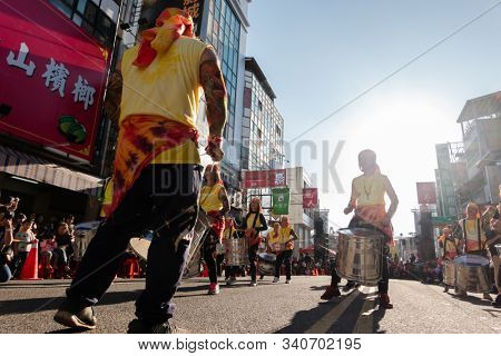 Puli, Taiwan - December 14th, 2019: people parade in Puli carnival at Nantou, Taiwan